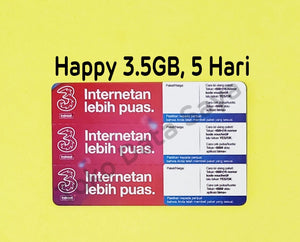 Voucher Kuota Data 3 / Three / Tri Happy 3.5GB, 5 Hari, Jatim