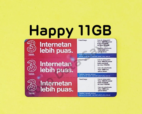 Voucher Kuota Data 3 / Three / Tri Happy 11GB ( Promo ) NEW total (14GB)