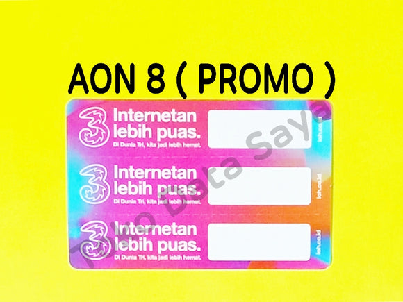 Voucher Kuota Data 3 / Three / Tri AON 8 / 12  ( Promo) NEW total (16GB)