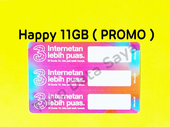 Voucher Kuota Data 3 / Three / Tri Happy 11GB ( Promo ) NEW total (14GB)