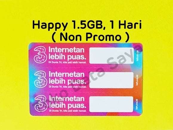 Voucher Kuota Data 3 / Three / Tri Happy 1.5GB, 1 Hari