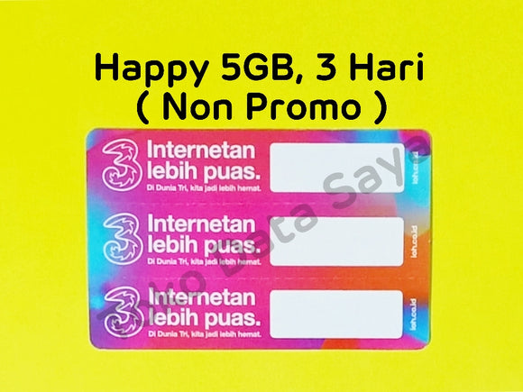 Voucher Kuota Data 3 / Three / Tri Happy 5GB, 3 Hari