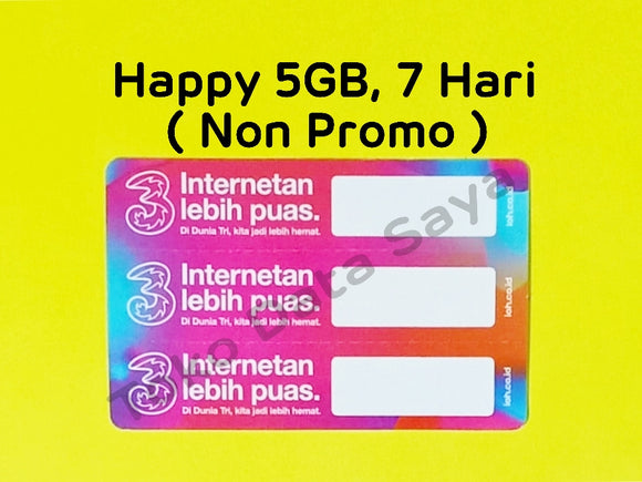 Voucher Kuota Data 3 / Three / Tri Happy 5GB, 7 Hari