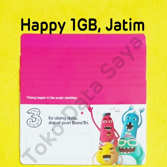 Voucher Kuota Data 3 / Three / Tri Happy 1GB, 3 Hari, Jatim