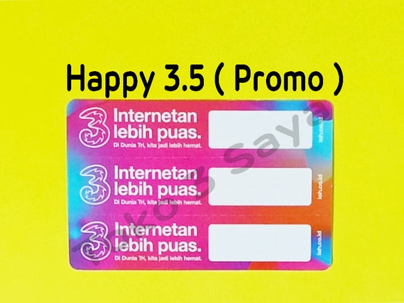 Voucher Kuota Data 3 / Three / Tri Happy 3.5GB, 5 Hari ( Promo ) NEW total (4.5GB)