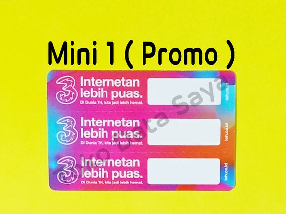 Voucher Kuota Data 3 / Three / Tri Mini 1 ( Promo ) NEW total (2.5GB) NASIONAL