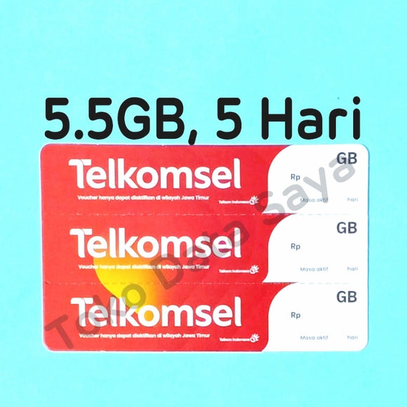 Voucher Kuota Data Telkomsel 5.5GB, 5 Hari JATIM